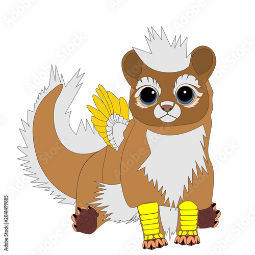 Adorable fantasy animal character with fluffy tail, small wings and large expressive eyes. Cute cartoon creature in vector style, perfect for children's books, educational materials, stickers and game