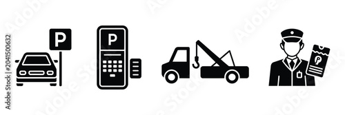 Konstfotografi Parking and car towing services icon set flat vector illustration representing v