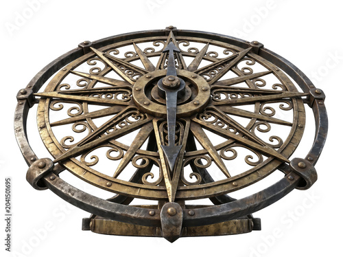 Antique Ornate Metal Wheel Isolated on Transparent Background Vintage Design