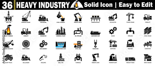 Bild auf Leinwand Set of 36 heavy industry solid icons