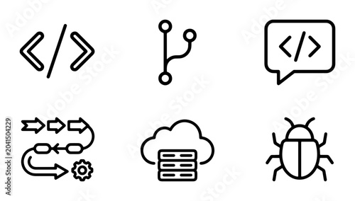 Foto Coding and Development Icons: Software Engineering, Cloud Computing, Version Con