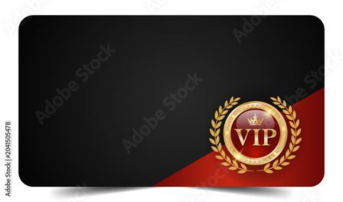 Quadro su tela Luxury Black Red and Gold VIP Card with Laurel Wreath Emblem and Crown - Premium