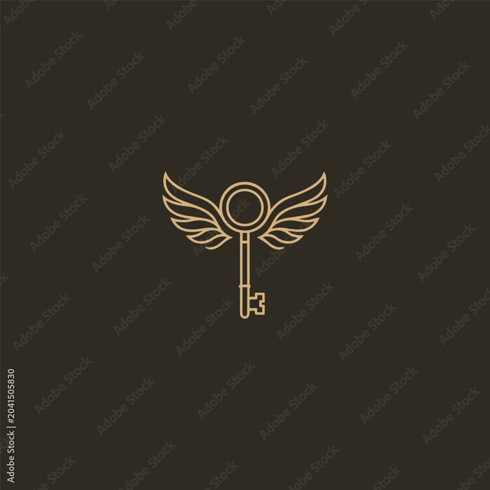 Fototapeta premium Minimalist simple key winged logo with clean line art style