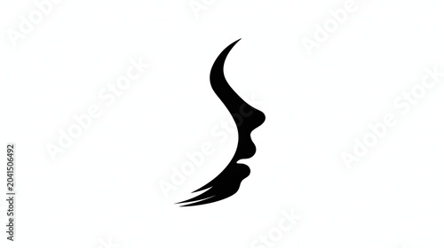 Stylized black profile silhouette depicts the side view of a feminine visage against a plain white background.