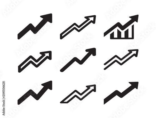 Black Upward Trend Arrows Collection Line Art Vector Icons Set