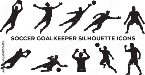 Cuadro en lienzo Dynamic black and white vector graphic set showing multiple soccer goalkeeper si