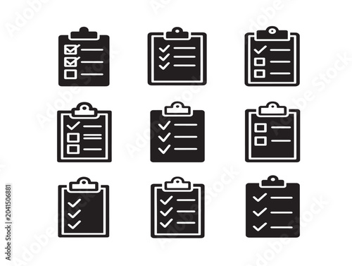 Checklist Icons Set with Checkmarks and Empty Boxes in Minimalist Line Art Style