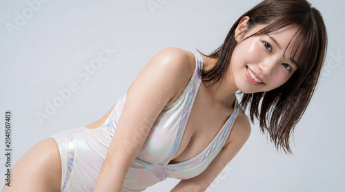 水着を着た若い日本人女性