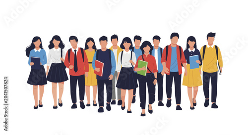 Diverse group of students walking together, ready for school or university.