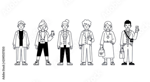 Bild auf Leinwand Diverse group of young adults in casual attire standing together.