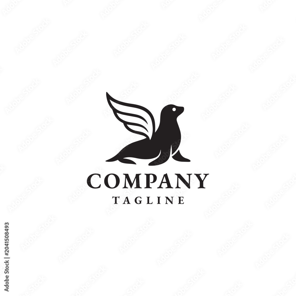 Fototapeta premium Winged seal logo with a clean and minimalist silhouette style