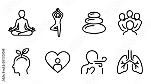 Canvas Print Wellness Icons Set: Yoga, Meditation, Health, Mindfulness, Breathing, Balance, C