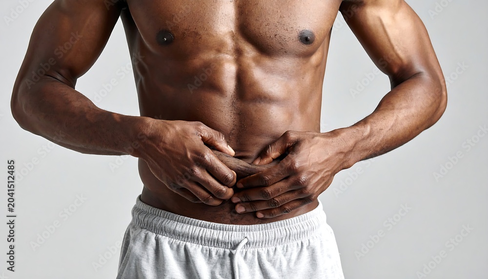 Obraz premium Fit man pinches belly.