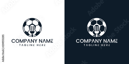 Soccer podcast logo design with a microphone inside a football