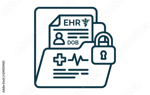 Secure electronic health record file icon with padlock illustration security protection document vector