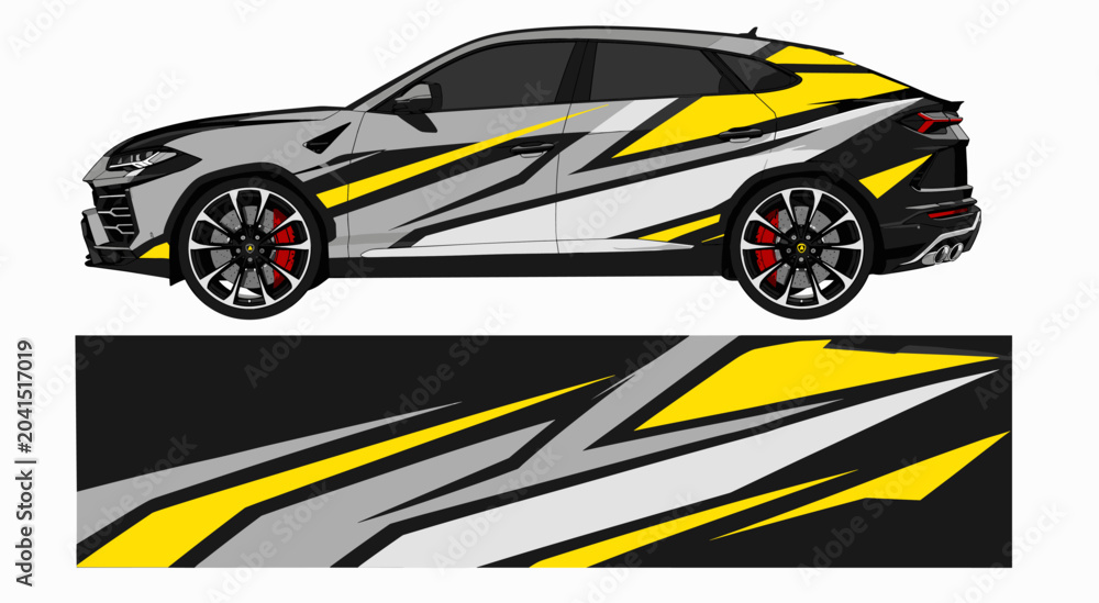 Obraz premium Yellow and grey angular geometric car wrap graphic.