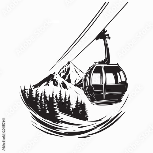 Cable Transport System Gondola Lift Logo Vector Illustration
