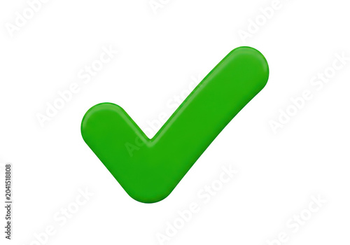 Glossy green checkmark with rounded edges representing success approval and positive verification for user interface and web projects isolated on a transparent background