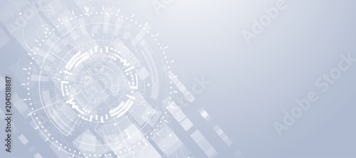 Vászonkép Abstract technology background with circular digital elements and circuit board patterns