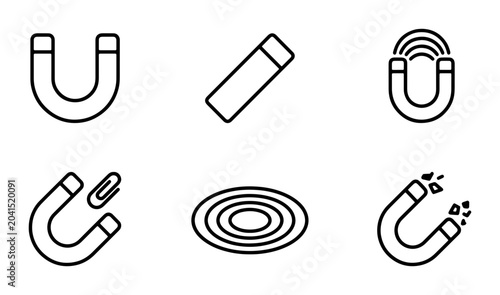 Cuadro en lienzo Magnet Icons Set, Horseshoe and Bar Magnets, Magnetic Field and Attraction, Scie