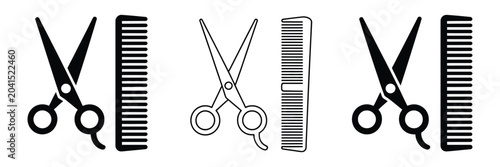 Bilde på lerret Barbershop scissors and comb icon collection in crossed style for hair styling s