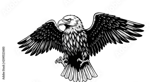 Schilderij op canvas Majestic Eagle Spreading Wings, Majestic Bird of Prey, Graphic Illustration