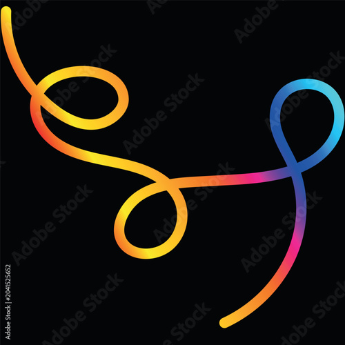 Abstract flowing gradient line with colourful curves on a black background