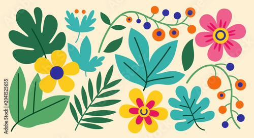 Vibrant floral pattern with colorful flowers.