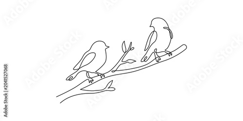 Fotografi Continuous line drawing of two birds on a branch concept minimalist line art vec