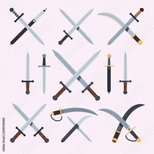 Foto A collection of various medieval swords arranged on a background