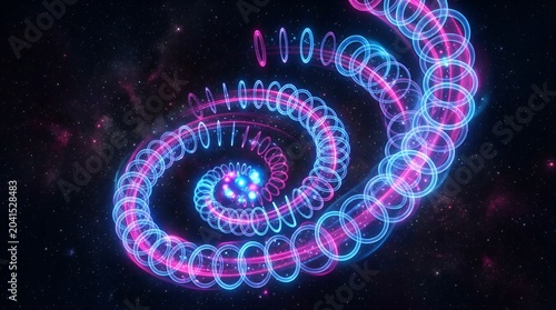 Abstract Neon Spiral Galaxy in Outer Space, Cosmic Energy Flow