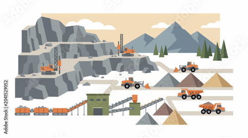 Cuadro en lienzo Industrial quarry operation with heavy machinery and extraction process