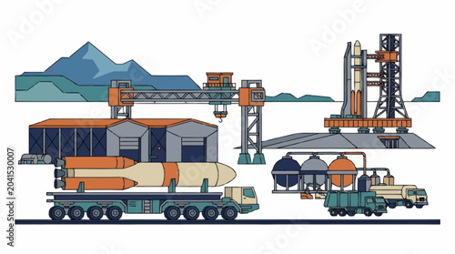 Bilde på lerret Rocket Launch Site Industrial Complex Transportation and Space Exploration
