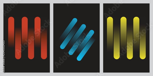 Abstract posters collection. Bright gradient stripes on black background. Creative graphic designs. Vector illustration.
