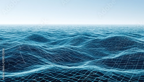 Abstract digital ocean waves form a futuristic network on the sea