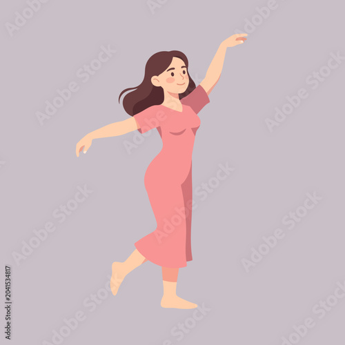 Fotografija A young woman in a pink dress dancing with gracefulness
