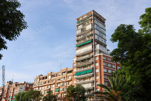 Real estate buildings and cityscape of Madrid, Spain.