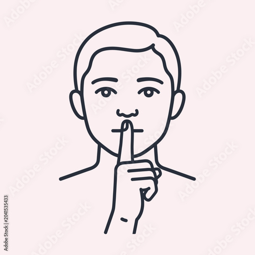 A person is gesturing to be quiet with a finger on their lips in a drawing