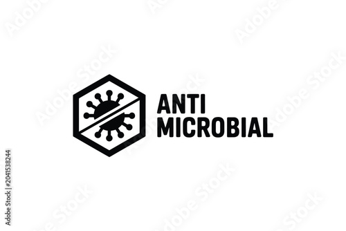 antimicrobial logo with hexagon and virus silhouette