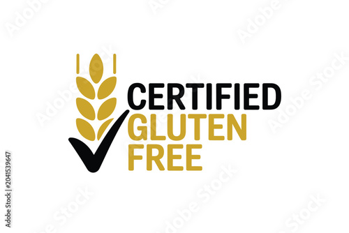 Fotografie certified gluten free logo with wheat and checkmark