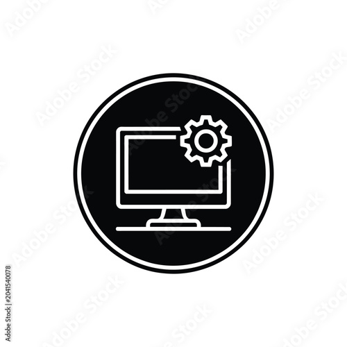 Foto computer settings icon black and white circle