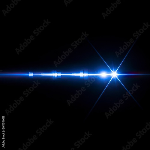 Brilliant Blue Star Lens Flare Light Burst on Pure Black Background