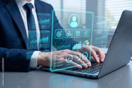 Photos Digital HR interface showing employee KPI data, staff performance charts and pro