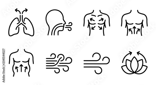 Fotografi Breathing Exercise Icons, Respiratory System Anatomy, Lung Health Symbols, Medit