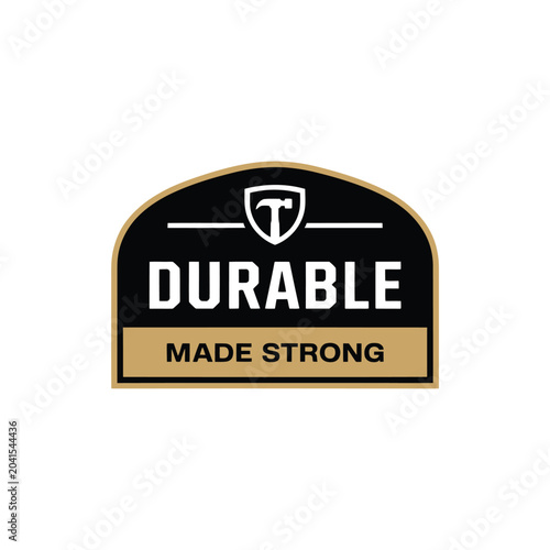 Photos durable logo badge black gold text shield