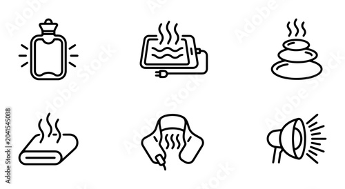 Fotografija Heat Therapy Icons, Hot Water Bottle, Massage Stones, Heating Pad, Therapy Lamp,