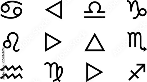 Foto Astrology and Alchemical Element Icon Set with Zodiac Signs for Horoscope and Es