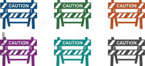 Foto Set of flat design caution barriers in various colors vector illustration for sa