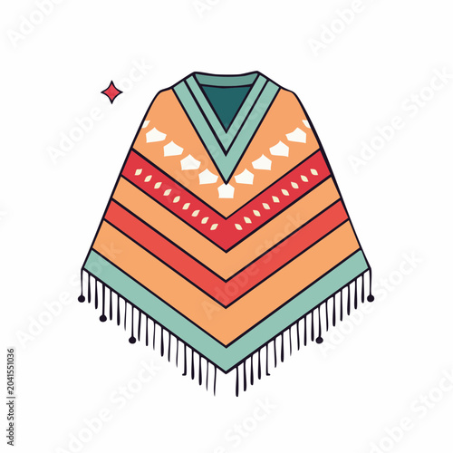 Colorful Striped Poncho with Fringe