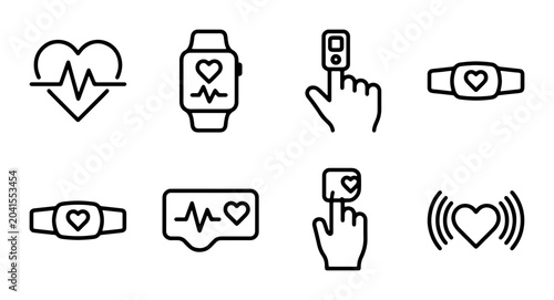 Fotografie Heartbeat Pulse Monitor Icons, Health Smartwatch Gadgets, Medical Pulse Oximeter